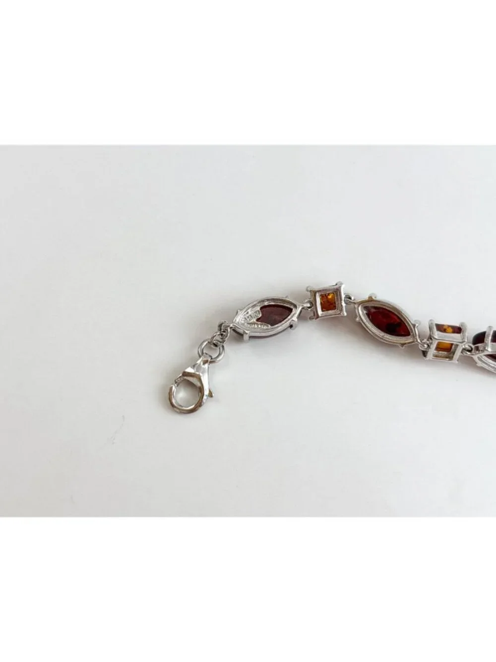 Natural Baltic Amber Marquise Chainlink Vintage Sterling Silver 925 Bracelet 7